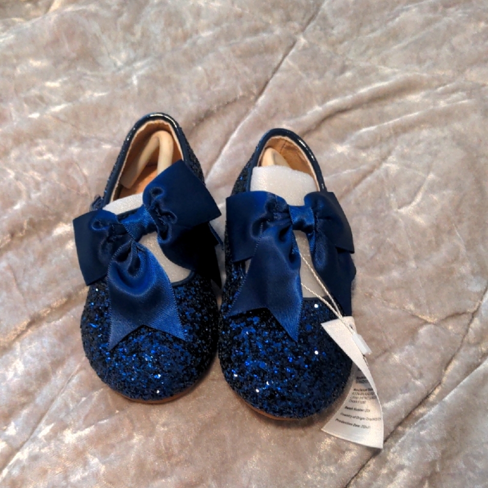 Blue Glitter Kids Shoes with Bow